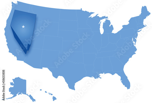 Map of  the United States where Nevada is pulled out