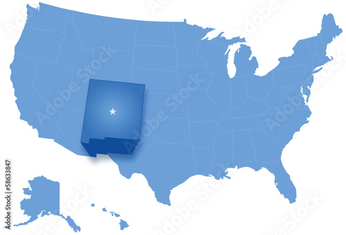 Map of the United States where New Mexico is pulled out