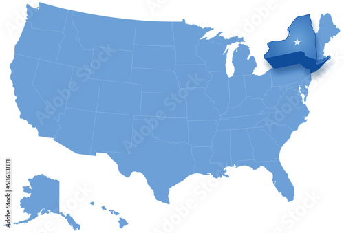 Map of States of the United States where New York is pulled out
