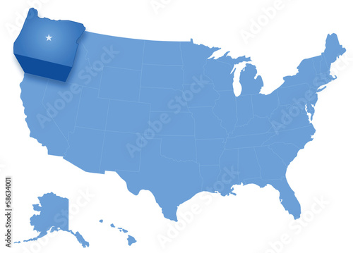 Map of States of the United States where Oregon is pulled out