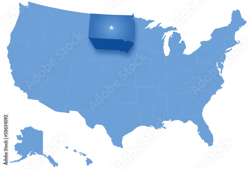 Map of the United States where South Dakota is pulled out