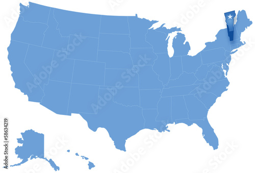 Map of States of the United States where Vermont is pulled out