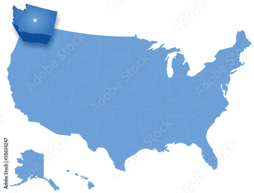 Map of  the United States where Washington is pulled out