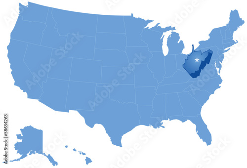 Map of the United States where West Virginia is pulled out