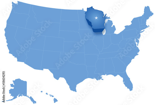 Map of States of the United States where Wisconsin is pulled out