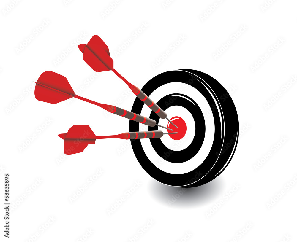 Black Dartboard with red darts. Hitting A Target Black Dartboard with red darts. Hitting A Target