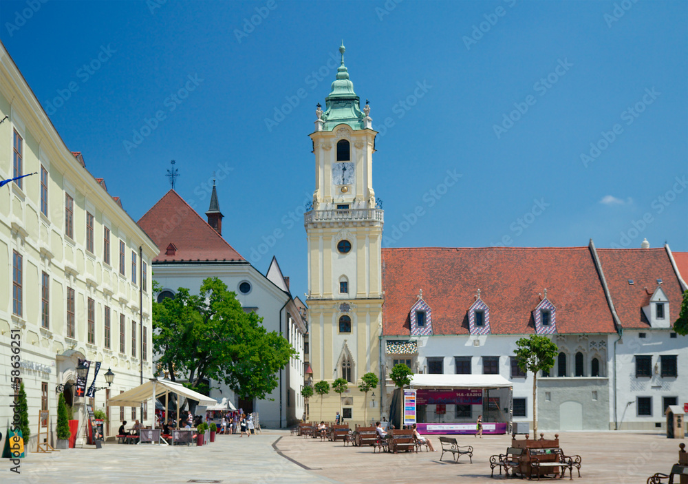 Main square and Old Town Hall (13-15th c.), Bratislava, Slovakia