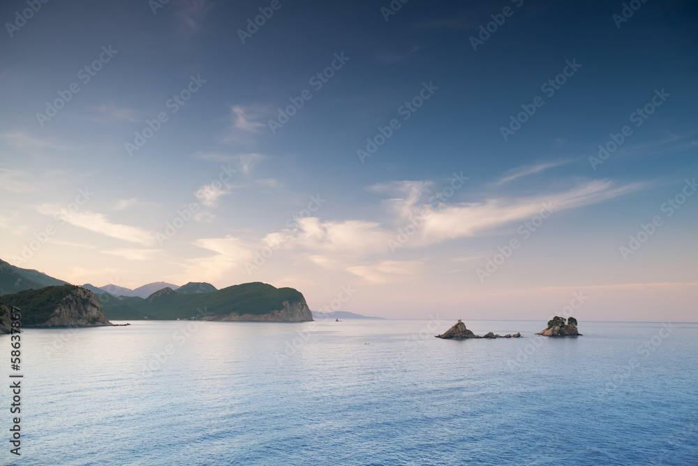 Small islands in Petrovac bay, Adriatic Sea, Montenegro
