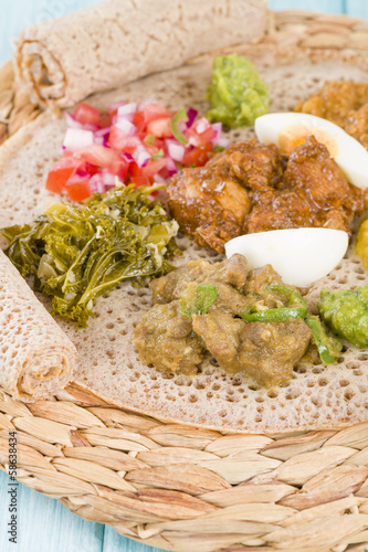 Ethiopian Feast - Injera (sourdough flatbread) with stews
