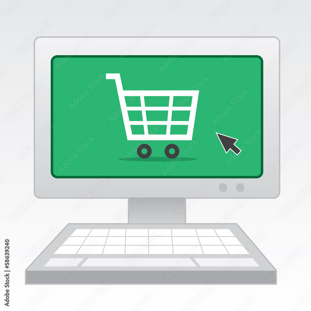 Computer with online shopping screen Computer with online shopping screen
