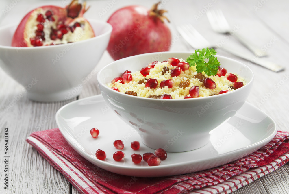 Couscous with pomegranate, raisins and spices Couscous with pomegranate, raisins and spices