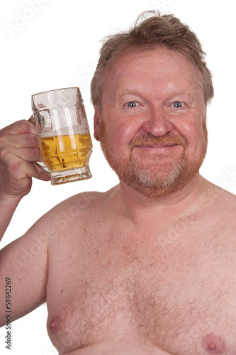 Overweight middle aged man with drinking beer
