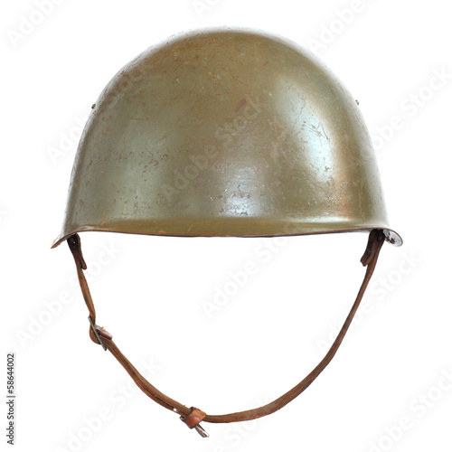 Retro military helmet on a white background.