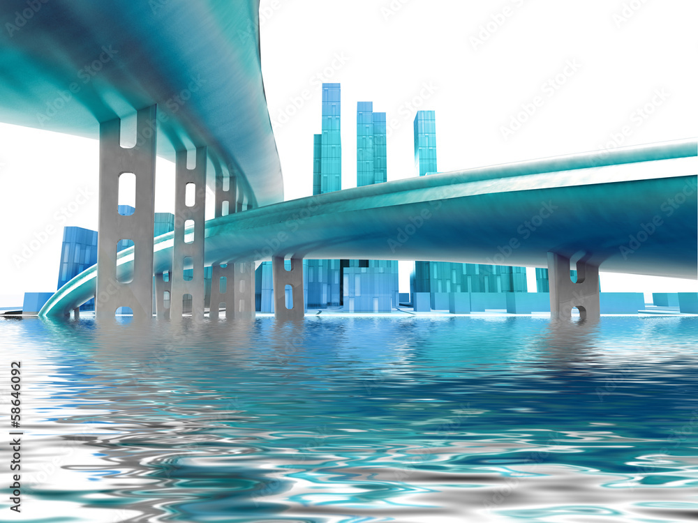 two speed tracks above ocean leading to city island two speed tracks above ocean leading to city island