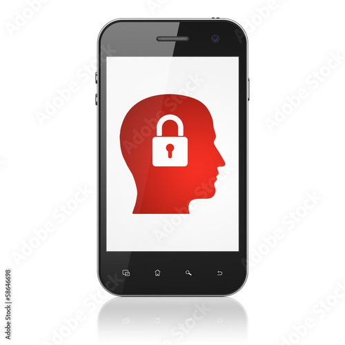 Data concept: Head With Padlock on smartphone