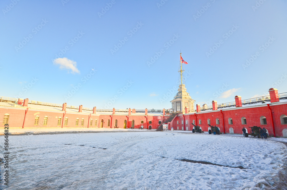 Fototapeta premium Buildings at the Peter and Paul Fortress in St. Petersburg, Russ