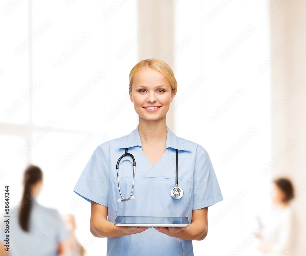 smiling female doctor or nurse with tablet pc smiling female doctor or nurse with tablet pc