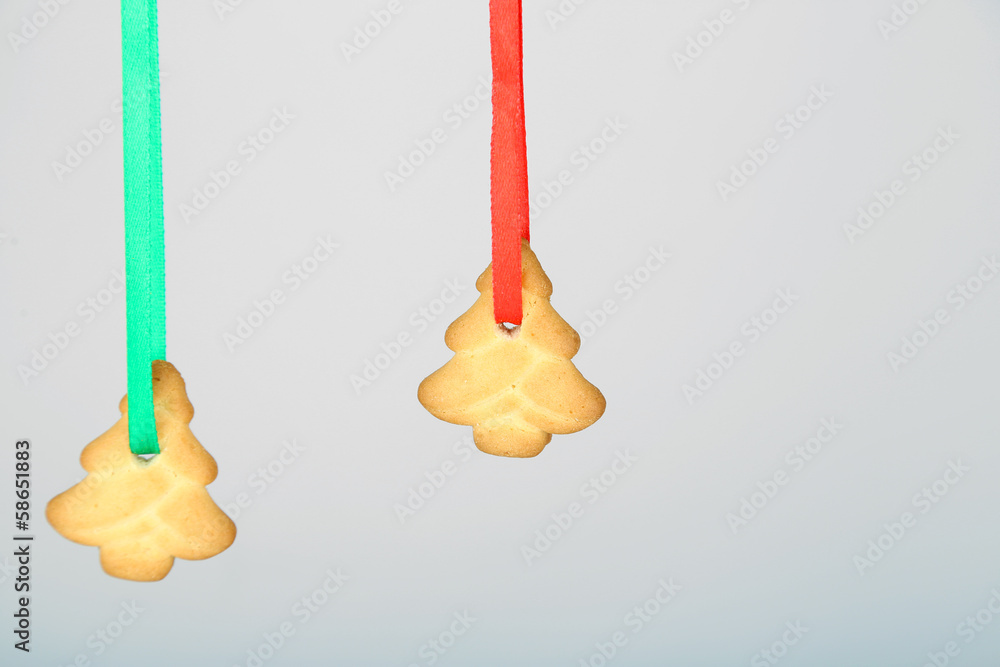 Cookies on ribbons isolated on white Cookies on ribbons isolated on white