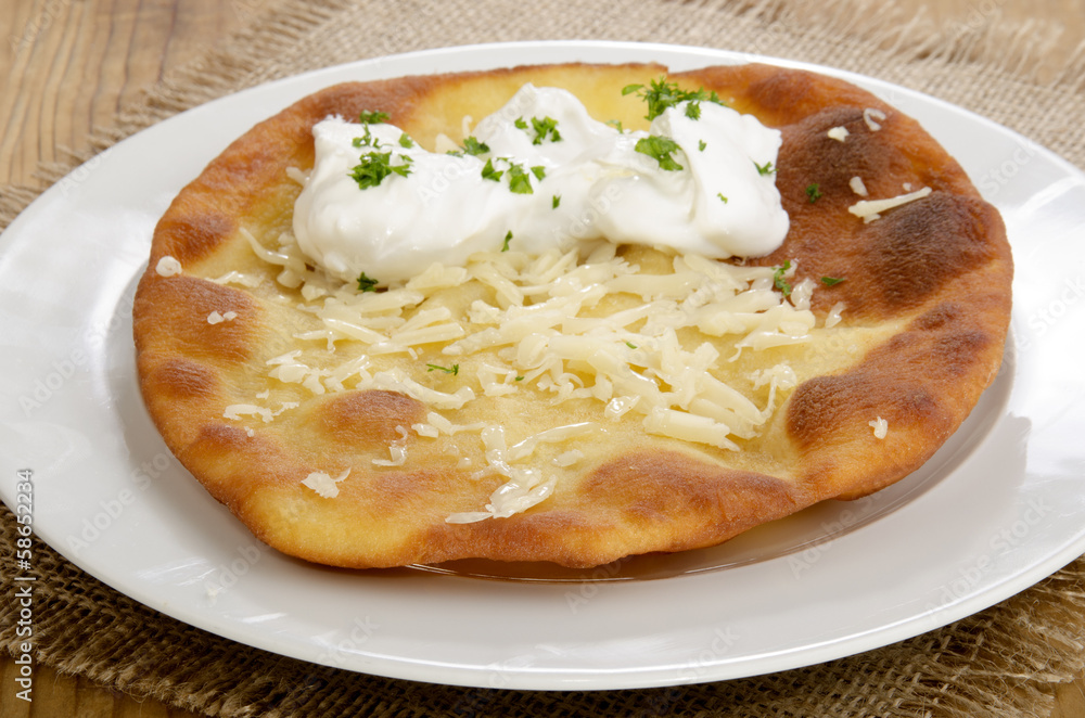 Langos, home made Hungarian pancake Langos, home made Hungarian pancake