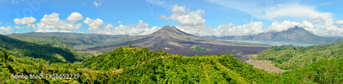 Panoramic view of Batur volcano in the sunshine day