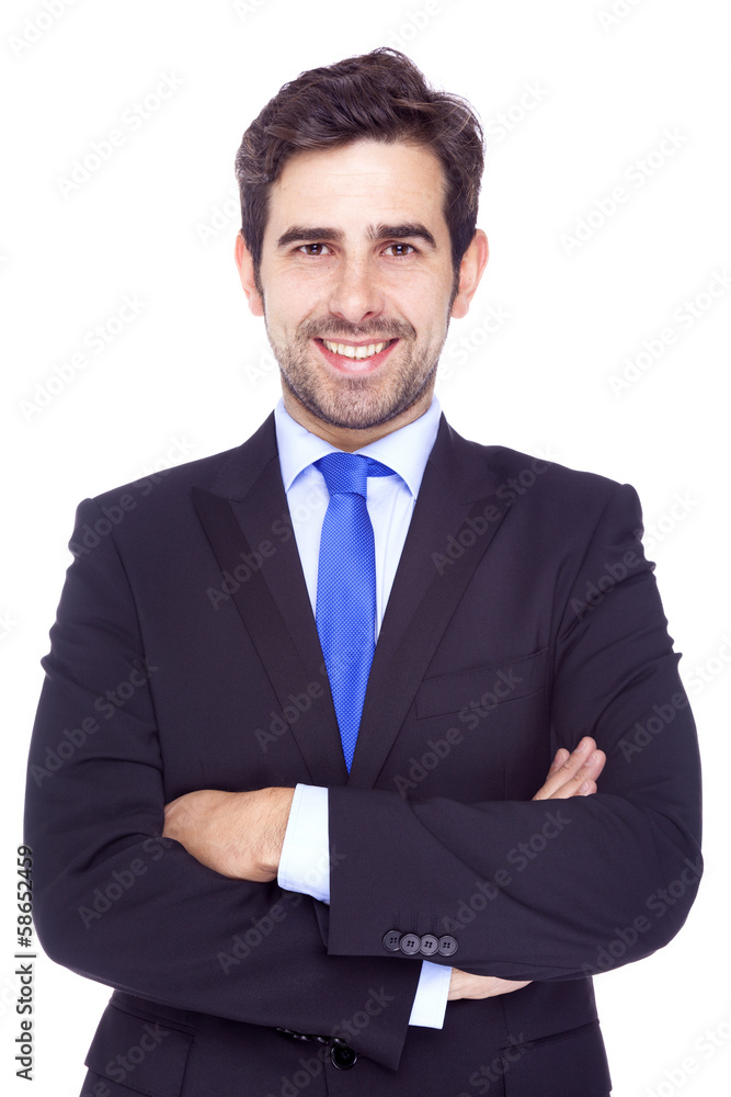 Portrait of a smiling handsome business man, isolated on white b Portrait of a smiling handsome business man, isolated on white b