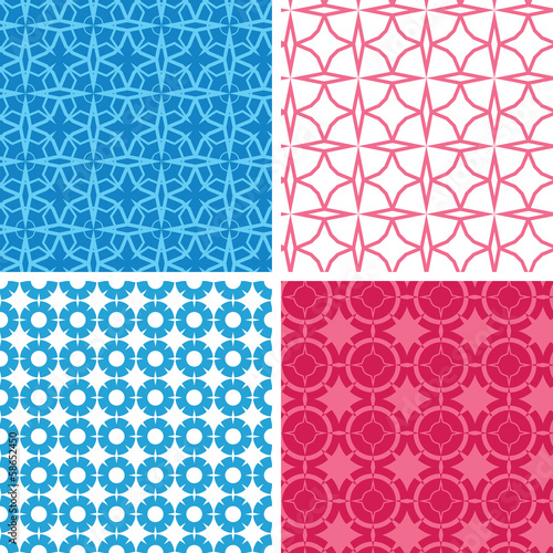 Vector set of four blue and red abstract geometric patterns and
