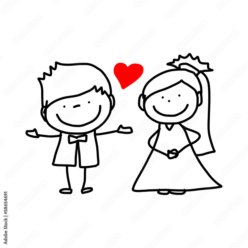 hand drawing cartoon character lovers wedding hand drawing cartoon character lovers wedding