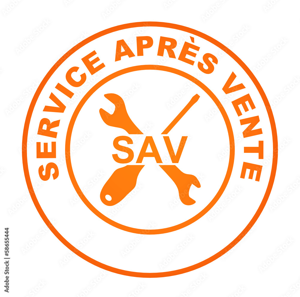 service après vente sur bouton web rond orange
