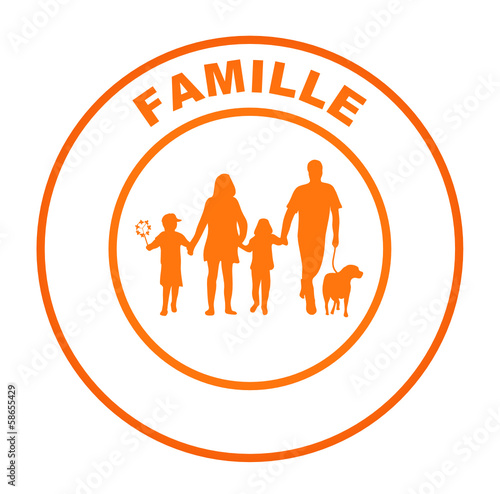 famille sur bouton web rond orange