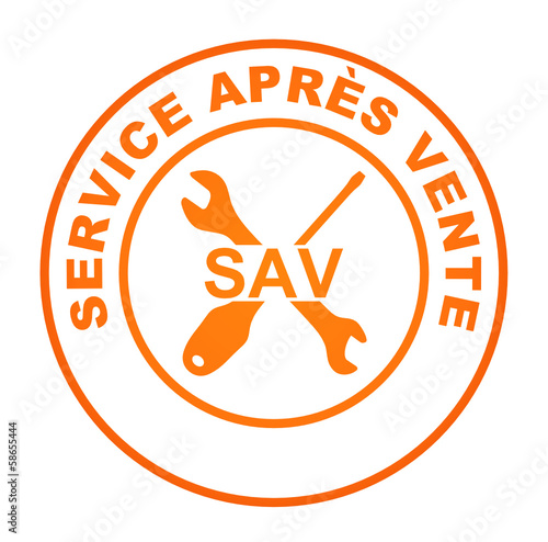 service après vente sur bouton web rond orange