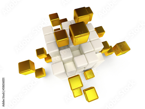 Cubes block. Assembling concept. On white.