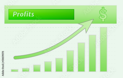 green lined graph with arrow representing growing profits