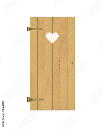 wooden door of the latrine with heart on white background
