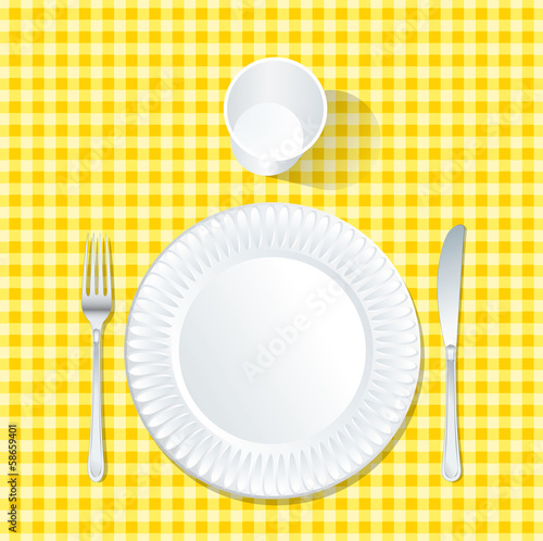 plate yellow tablecloth