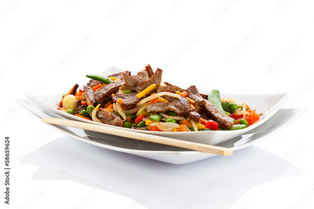 Chinese food - roasted meat and vegetables