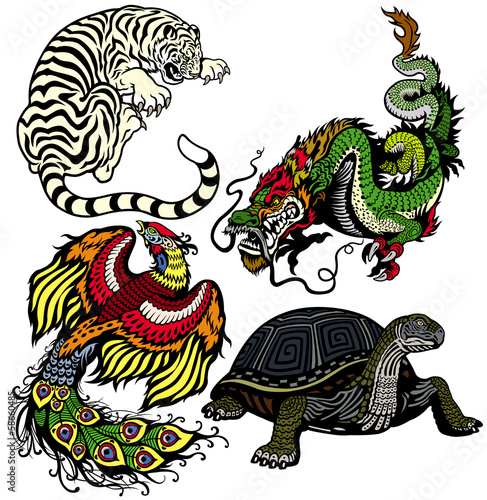 Fototapeta Naklejka Na Ścianę i Meble -  set of four celestial feng shui animals