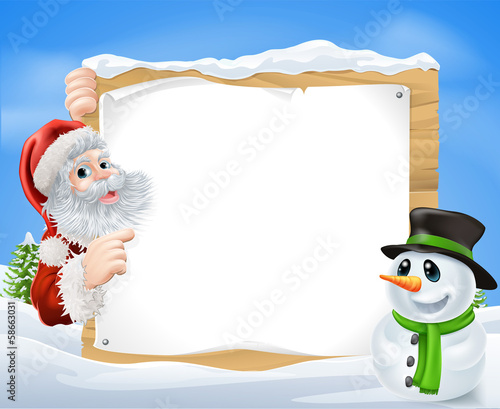 Santa Snowman Snow Scene