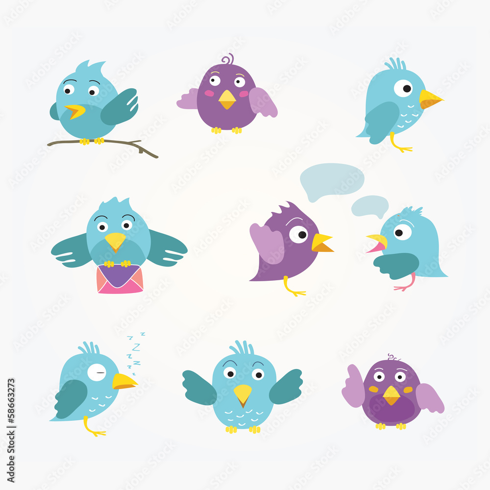 Nine blue and violet birds Nine blue and violet birds