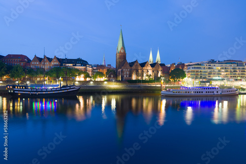 Cityscape of night Bremen in summer