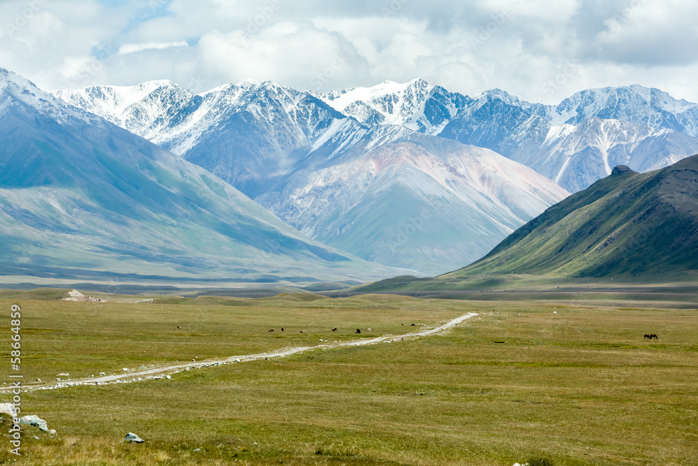 Dirt road in majestic Tien Shan mountains