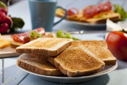 Breakfast with a toasted bread
