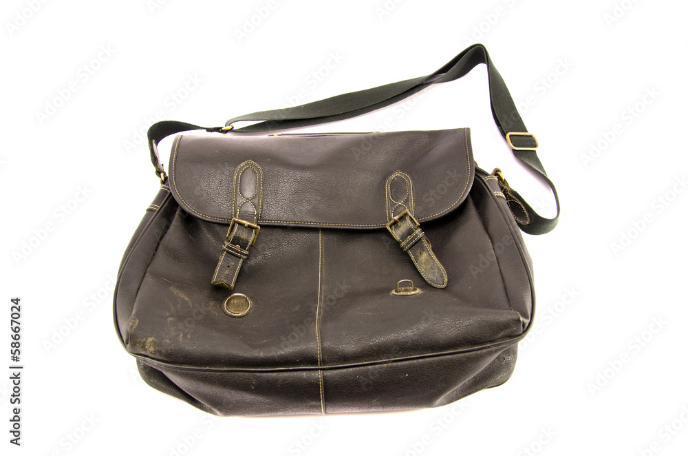 old black leather bag isolated on white old black leather bag isolated on white