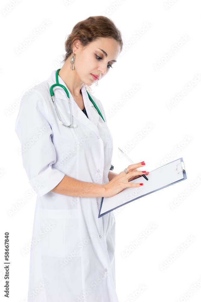 Young doctor is studying the paper, prescriptions, medical histo Young doctor is studying the paper, prescriptions, medical histo