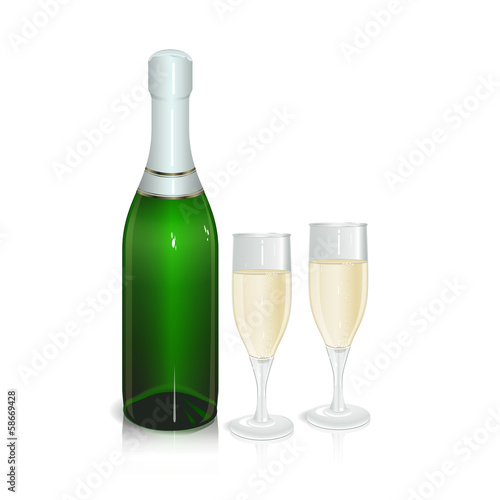 bottle of sparkling wine with two glasses
