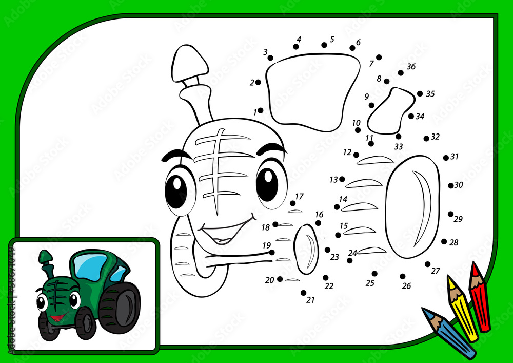 Coloring book dot to dot tractor Stock Vector  Adobe Stock