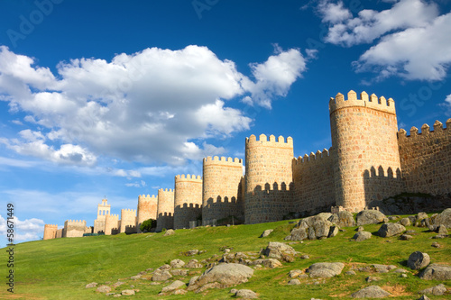 Fototapeta Medieval city wall built in the Romanesque style, Avila, Spain