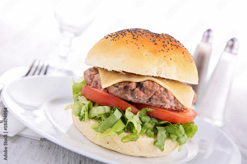 burger on plate burger on plate