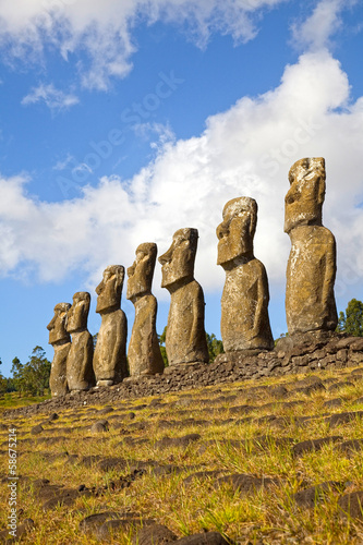 View of the Ahu Akivi Moai, Rapa Nui, Easter Island, Chile. photo