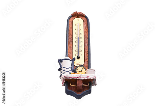 Wooden thermometer on white background photo