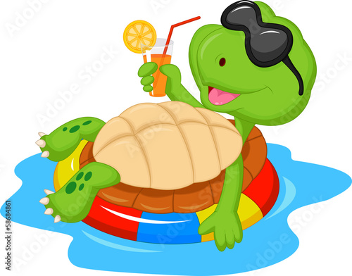 Ładny żółw kreskówka na nadmuchiwane rundy